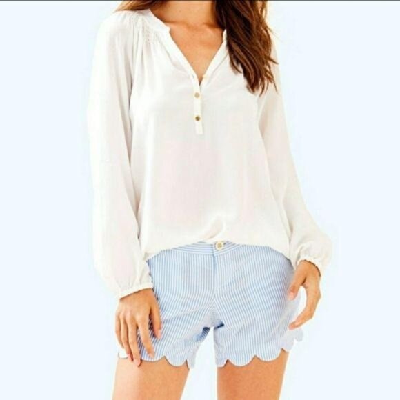 Lilly Pulitzer Buttercup Scallop Hem Striped Shorts Size 000 Blue & White Cotton - Picture 7 of 8